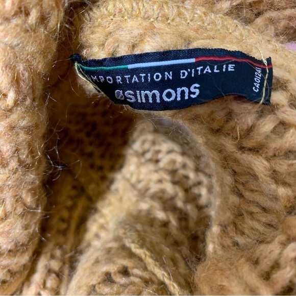 Made Italy Mustard Open Knit Sweater Mohair Blend Slouchy Turtle Neck Sz L/XL - Picture 8 of 10